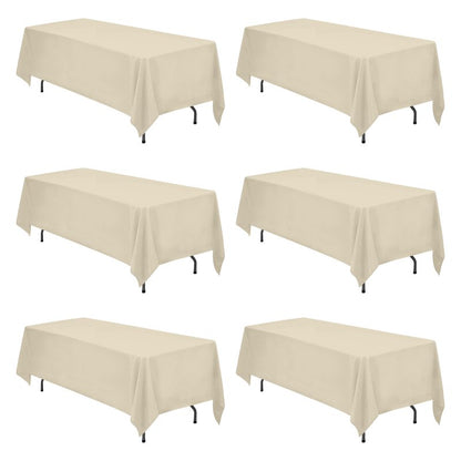 BRILLMAX 6 Pack Beige Tablecloths 70 x 120 Inch for 6ft & 8ft Rectangle Tables - 150 GSM Polyester Fabric, Universal Fit, Water, Stain & Wrinkle Resistant Cloth Cover for Wedding Reception Banquet