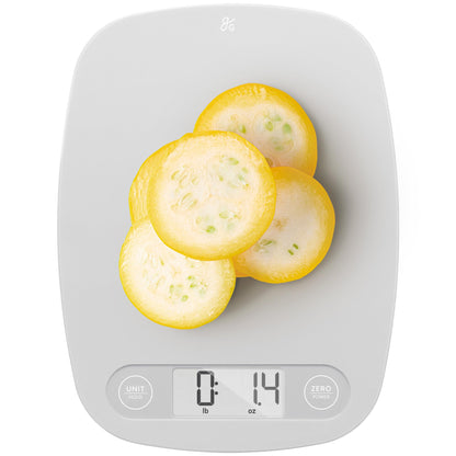 Greater Goods Slim Digital Kitchen Scale – Accurate BPA-Free Food Scale for Cooking, Baking, and Meal Prep, 11lb/5kg with 1 CR2032 Battery Included