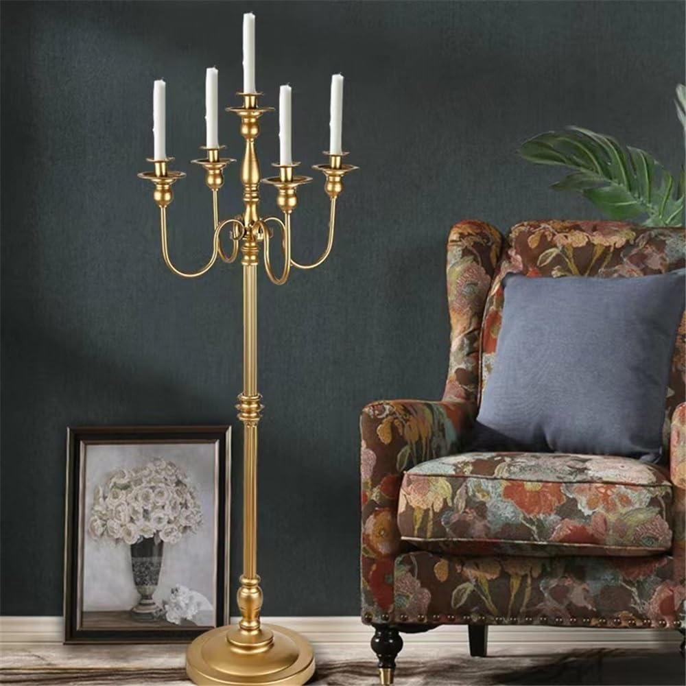 cfycfy987 Candelabra Retro Floor-Standing Tall Candlestick Wedding Arrangement Metal Five-Head Candle Holder Candle Sticks Holder(Large)