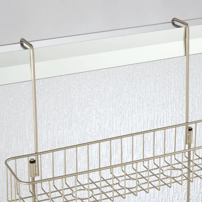 mDesign Extra Wide Metal Wire Over The Bathroom Shower Door Caddy, Hanging Storage Organizer Center with Built-in Hooks and Baskets on 2 Levels for Shampoo, Body Wash, Loofahs - Satin