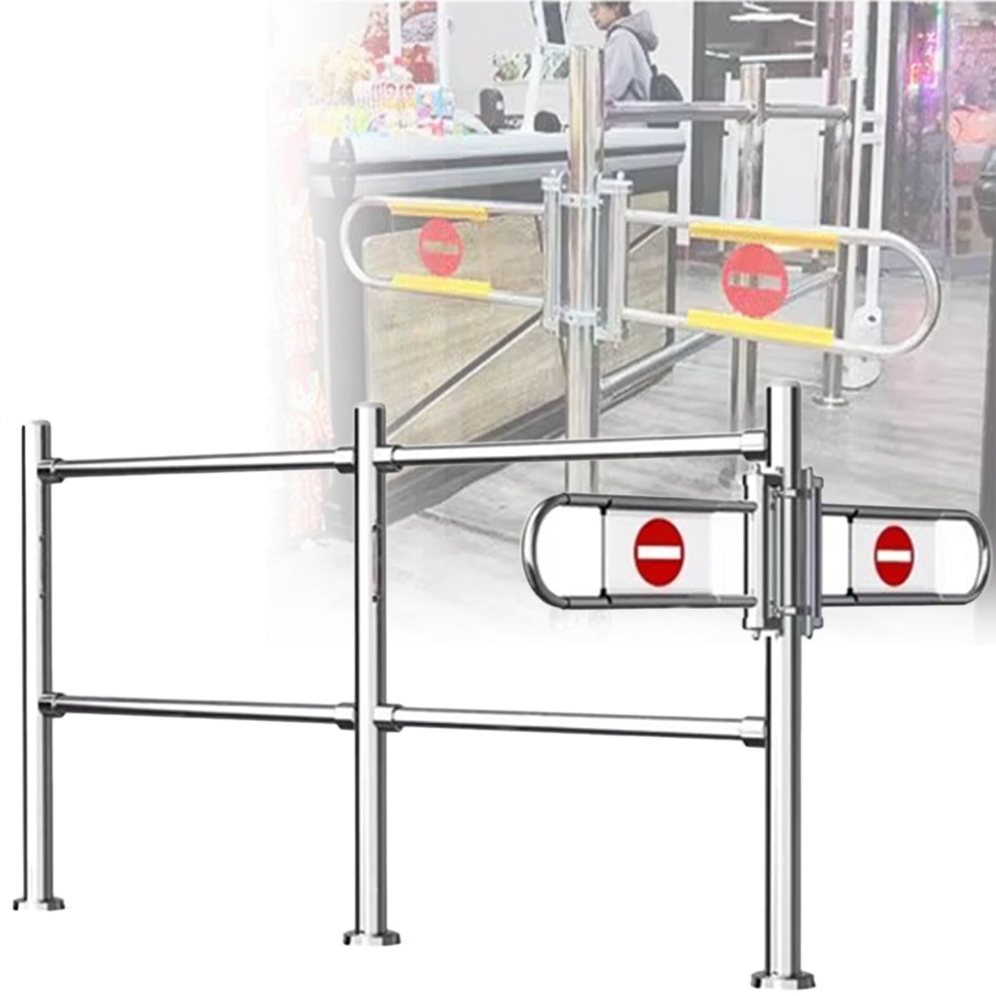 JIIPOREGJ Stainless Steel Supermarket Cashier Counter Gatespring-Loaded Automatic Swing Door for Pedestrian Access1-Way Safety Entrance for Libraries.Silver-200X100Cmx6.3Cm/C