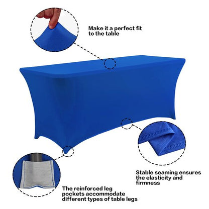 IVAPUPU 2 Pack 8FT Table Cloth for Rectangular Fitted Events Stretch Royal Blue Table Covers Washable Cover Spandex Tablecloth Protector for Party, Wedding, Cocktail, Banquet, Festival