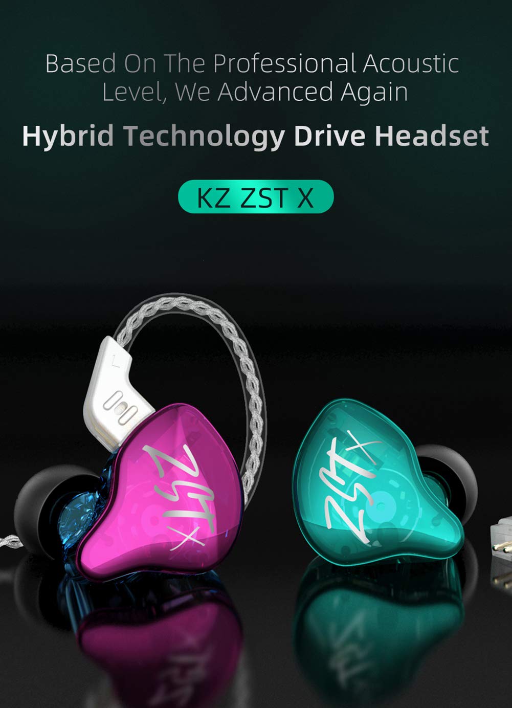 KZ ZST X in-Ear Monitors, Upgraded Dynamic Hybrid Dual Driver ZSTX Earphones, HiFi Stereo IEM Wired Earbuds/Headphones with Detachable Cable for Musician Audiophile (with Mic, Purple)