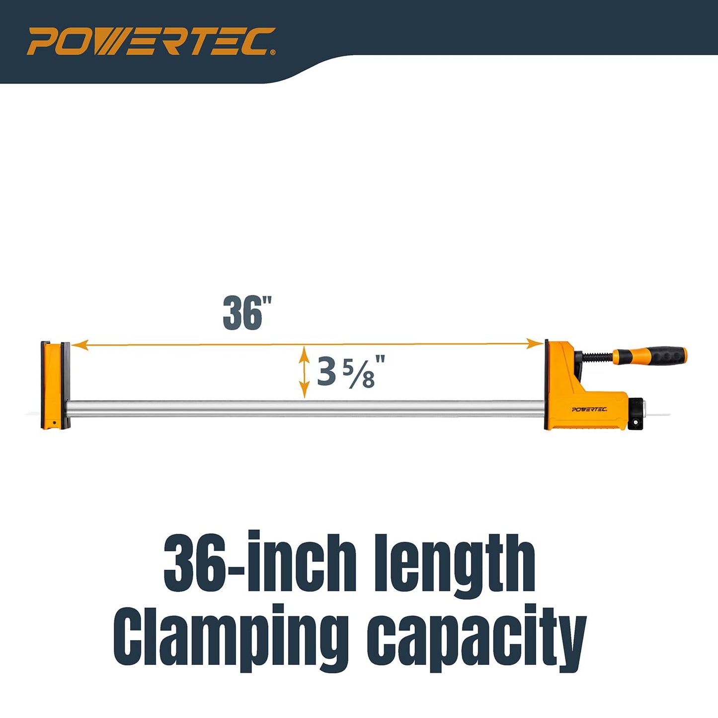 POWERTEC 72232-P2 36-Inch Parallel Clamps for Woodworking | 90 Degree Heavy Duty Steel Bar Jaw Clamp Spreader Tool, 4PK