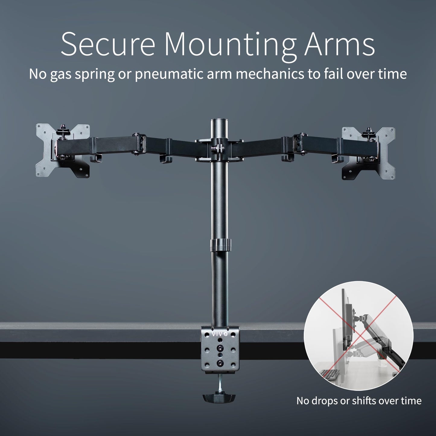 VIVO Dual Monitor Desk Mount, Holds 2 Computer Screens up to 30 inches and 22lbs Each, Heavy Duty Fully Adjustable Steel Stand with C-Clamp and Grommet, Black, STAND-V002