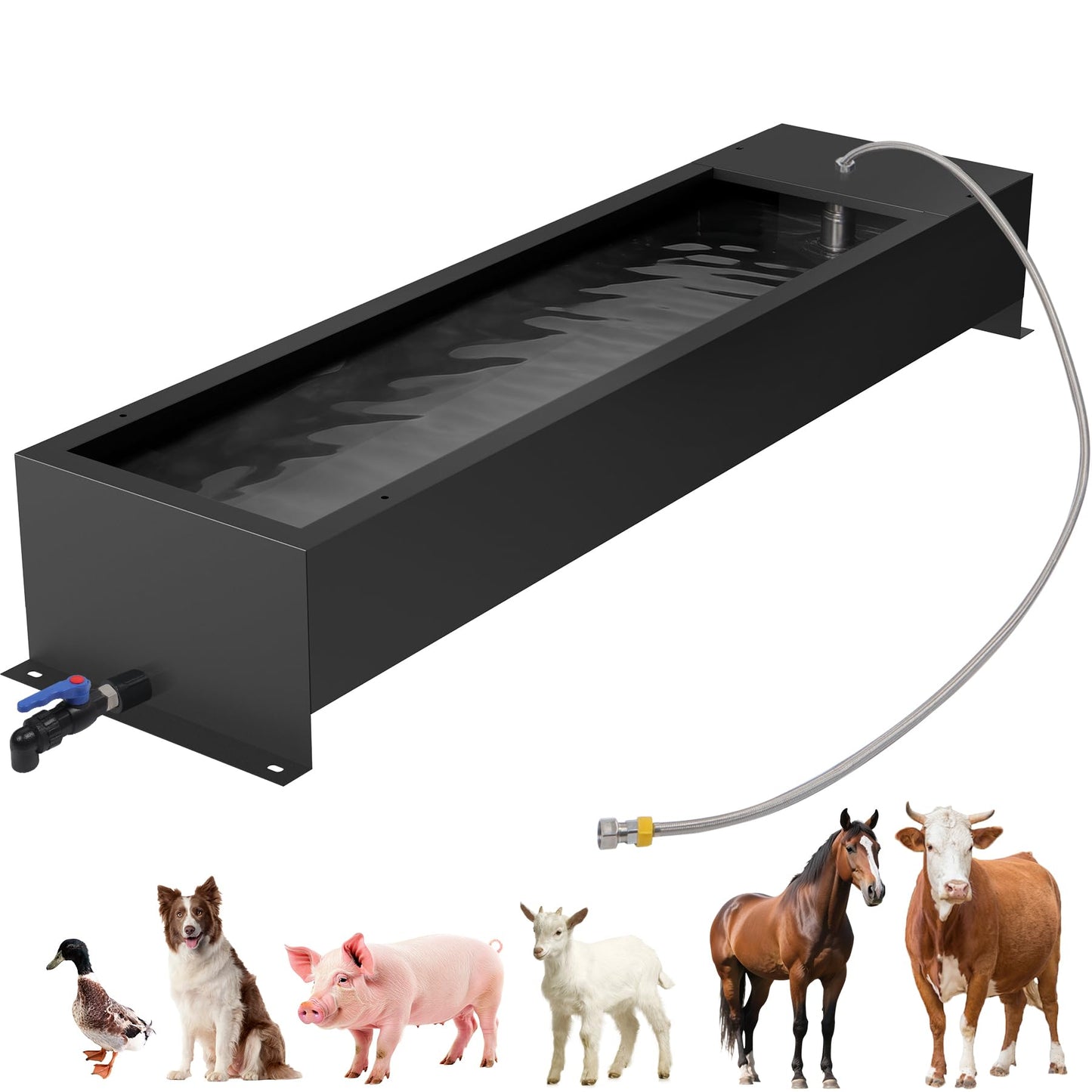 Domivans Animal Drinking Water Bowl - 12 Gal Stainless Steel Livestock Water Trough with Drain Hole, Automatic Waterer Filling Feeder for Cattle Pigs Sheep Horses Dogs, 47.2"*12.4"*5.3"