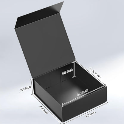 TILSWALL Gift Box 7.5''x7.2''x2.8'' Black Gift Boxes with Magnetic Lids for Presents, Rectangle Collapsible Luxury Gift Box for Proposal, Wedding, Christmas, Birthday, Contains Card, Ribbon, Filler