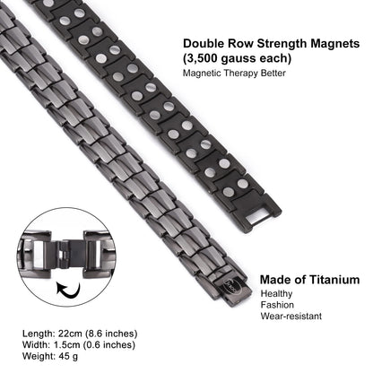 JEROOT Magnetic Bracelets for Men, Pure Titanium Bracelet (3500Gauss Per Magnet), Men's Bracelet Lymphatic Jewelry Gifts (Gray-2)
