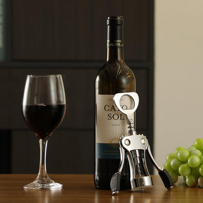 KORCCI Wine Opener, Heavy-Duty Zinc Alloy Wing Corkscrew, Premium Beer Bottle Opener, Multifunctional Wine Accessories with Ergonomic Handle and Sharp Screw, for Kitchen, Bar, Restaurant, Bartenders