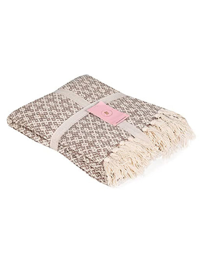 Sashaa Soft Throw Blanket for All-Season Comfort - Lightweight Cotton Weave Pattern with Boho Aesthetic & Tassels for Couch, Sofa, Bed, Chair & Outdoor Picnic | Neutral Beige, 70x50 inches (Pack of 1)