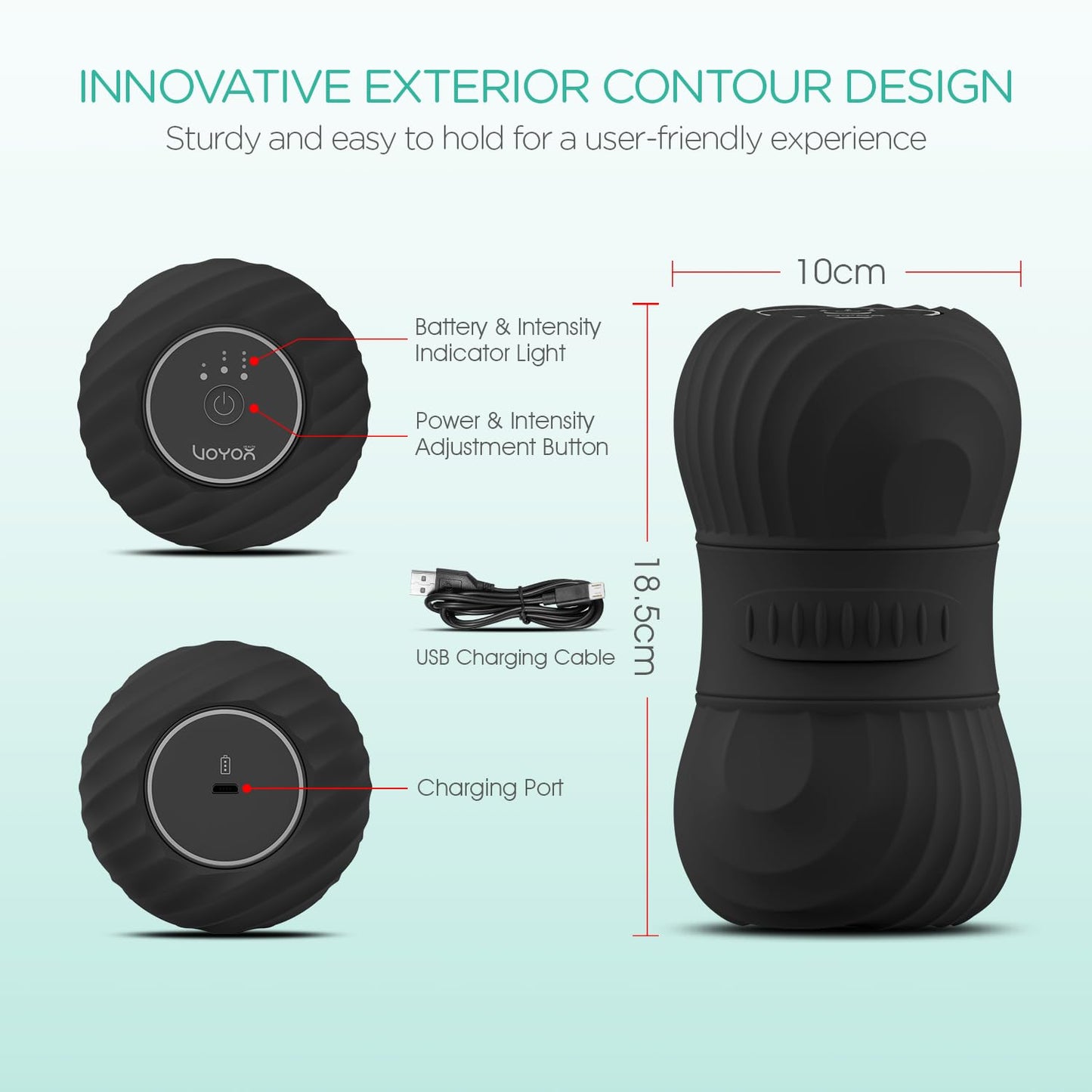 VOYOR-HEALTH Vibrating Peanut Massage Ball Roller, Electric Double Lacrosse Massage Ball with 4 Intensities for Muscle Pain Relief, Rechargeable Deep Tissue Massage, Yoga Sports Fitness MB300 (Black)