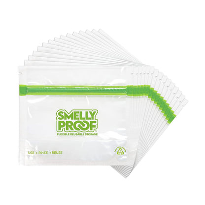 Smelly Proof 10 x Expandable Stand-Up & Fill REUSABLE Storage Bags for Food Designed & Mfg in US, NO PEVA, BPA FREE, Reusable Snack Bags, Dishwasher-Safe, Clear 3 mils STAND & FILL 6" x 4" - 10pk