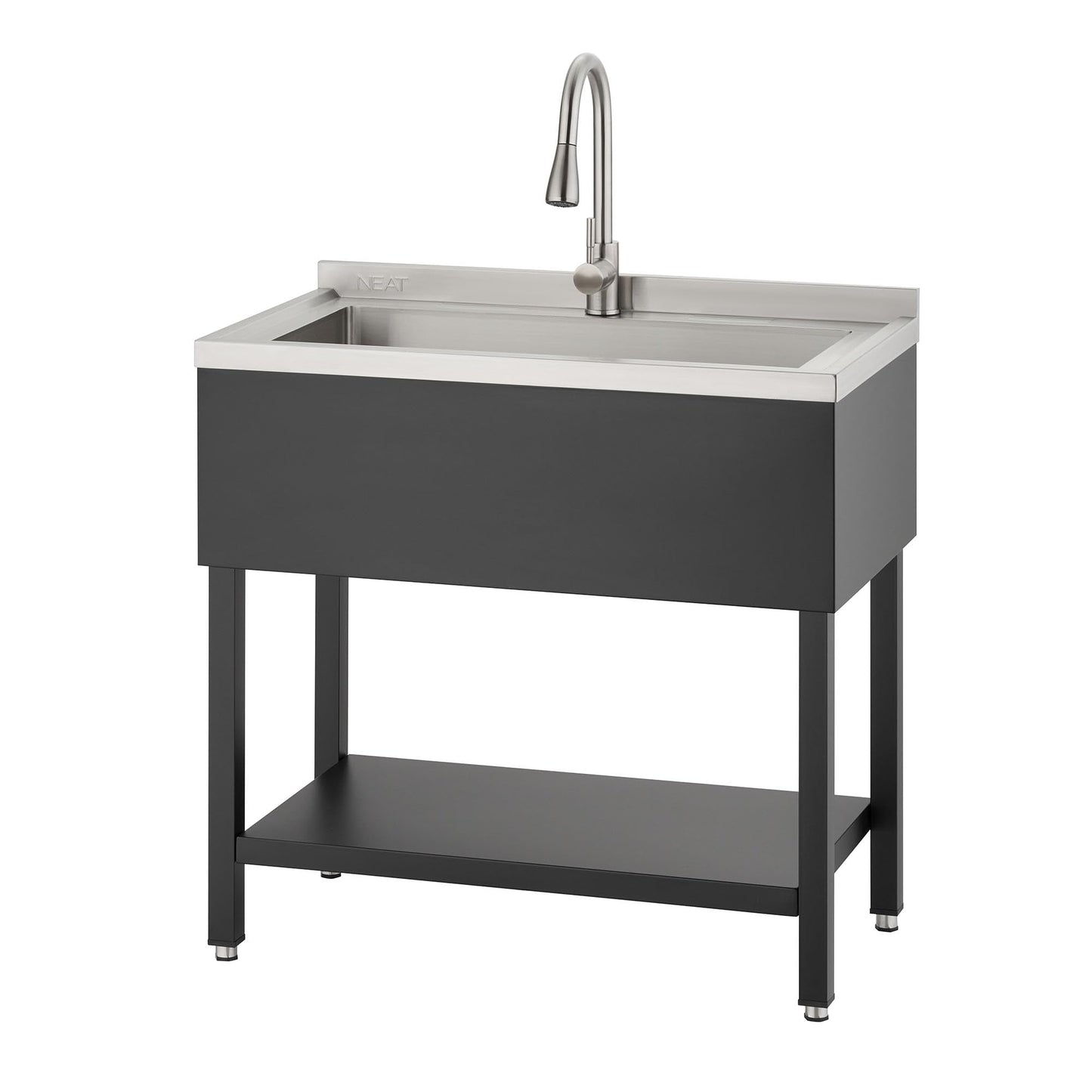 NEAT by TRINITY Stainless Steel Utility Sink, Oversized Freestanding Single Bowl Utility Sink with Pull-Out Faucet, for Garage, Laundry Room, Shop, NSF Certified, 36"W x 20"D x 50"H, Black