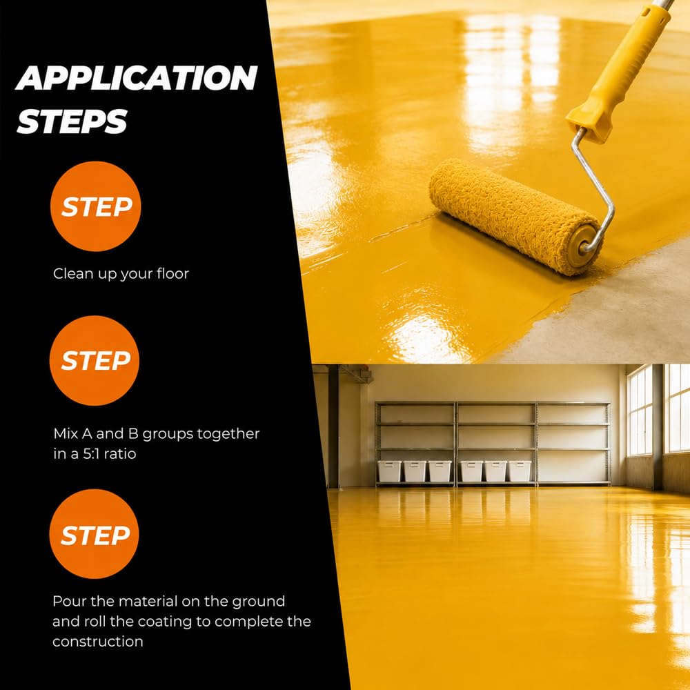 SHENGWEI Floor Paint, Epoxy Resin Floor Coating Kit - 3 Gallon, 100% Solids Self Leveling with Medium yellow High Gloss Finish, Industrial Grade for Garage, Basement, Countertops - Covers 360 Sq Ft, Fast Curing