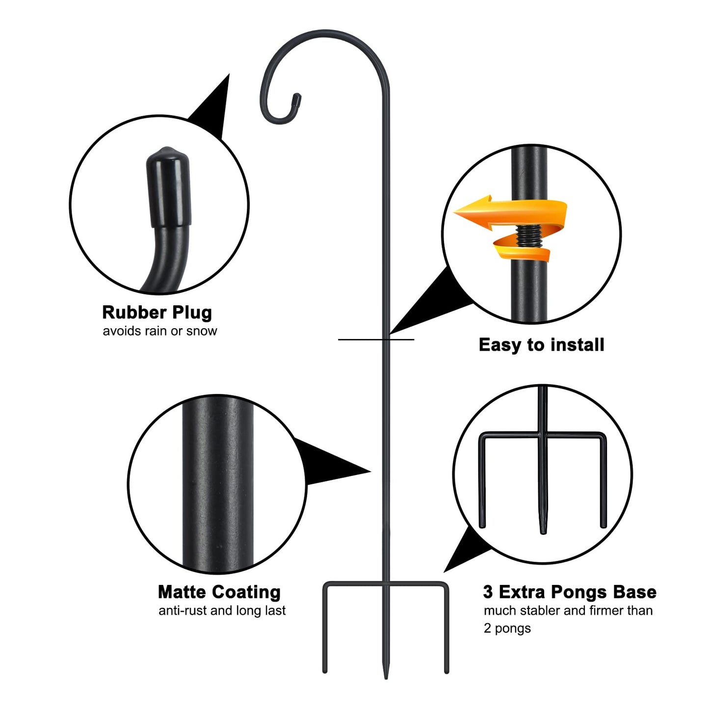 FEED GARDEN Adjustable 32 Inch Small Shepherds Hooks for Outdoor, Garden Hooks for Lanterns, Sheperds Hook for Hanging Plants, Bird Feeders, Solar Lights, Mason Jars, Weddings Decor,2 Pack
