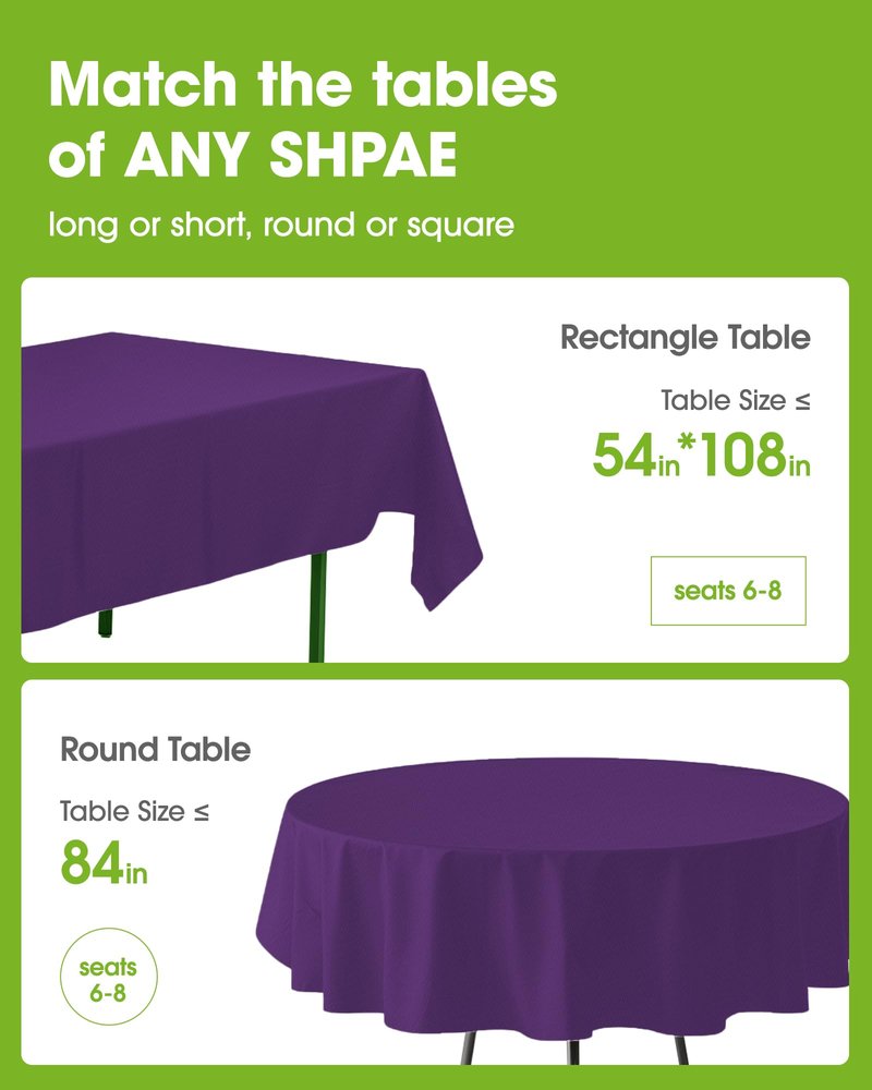 Pureegg Plastic Table Cloth Disposable 20 Pack, 54 x 108 Inch Table Cloths, Graduation Decorations Class of 2025, Graduation Party Tablecloths, Rectangle, Plastic Cover, Leakproof & Sturdy, Purple