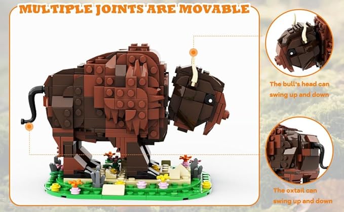 Kadablok Bison MOC Building Sets American Bison Building Blocks Set for Adults MOC Bison Animal Building Kit Model Ornaments Creative GiftsYellowstone Inspired Bison Collectible Display 418 PCS