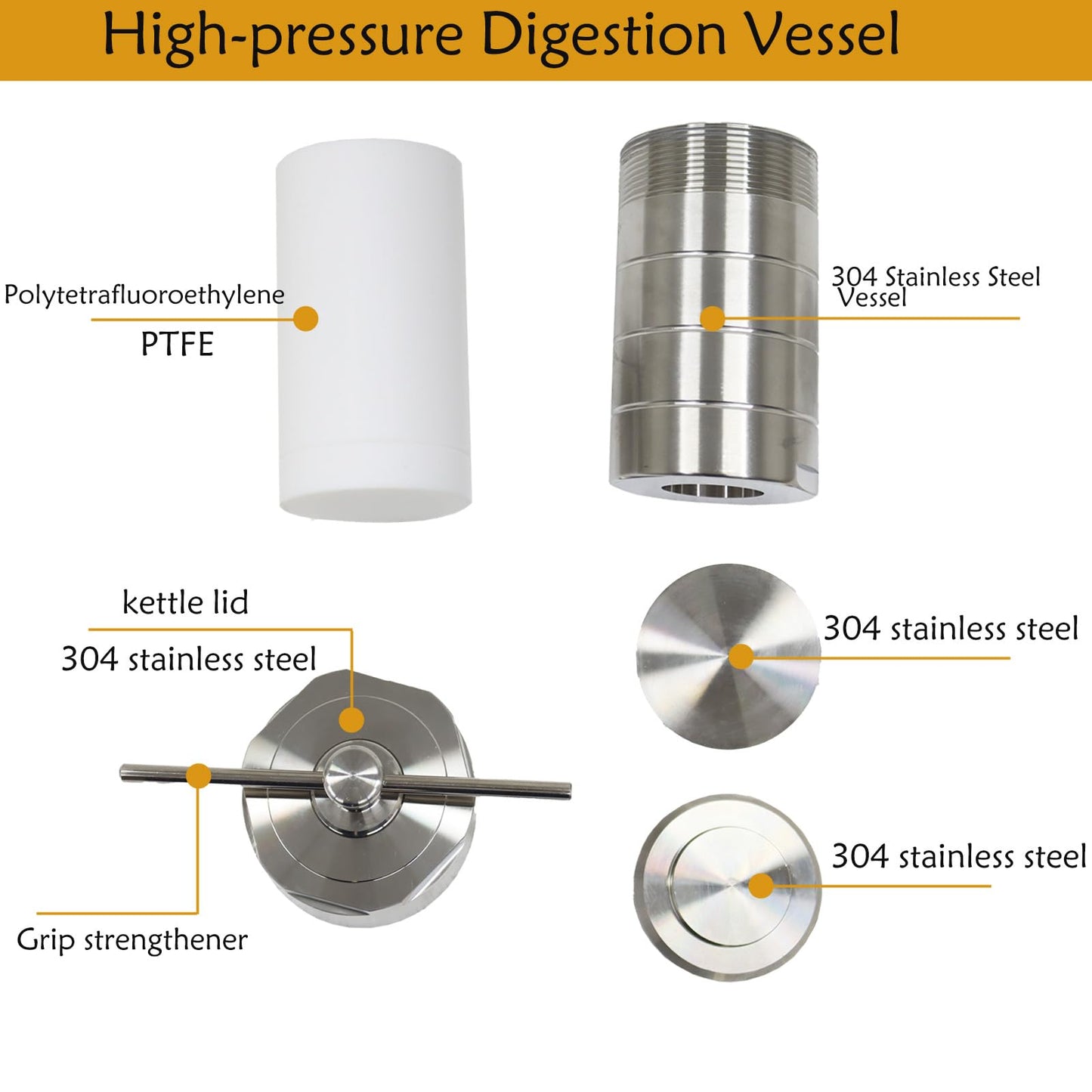 PreAsion 100ml PTFE Autoclave Hydrothermal Synthesis Reactor 220℃,3Mpa,304 Stainless Steel, Heating Cooling Rate:5 ℃/min