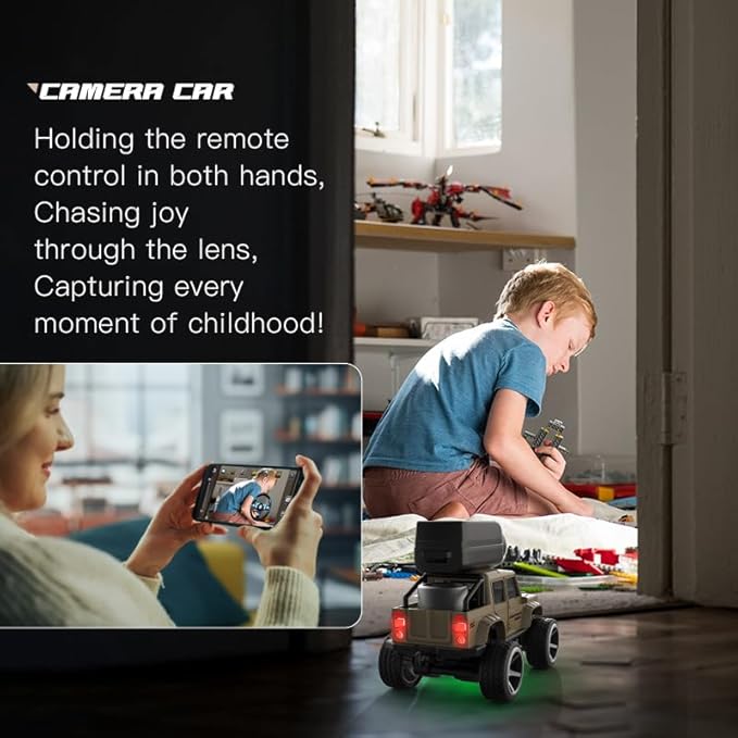 1:64 Scale RC Crawler with Camera Mini 4WD Off-Road Car Desktop Racing Vehicle Indoor 2.4G Remote Control Car Racing Model Adjustable Speed for Adults -KF32