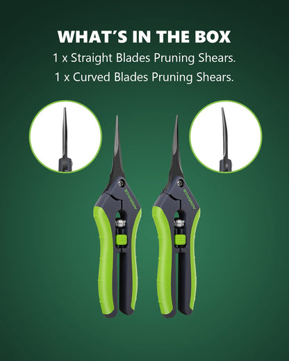STAYGROW 2pcs 6.5" Pruning Shears for Gardening, Ultra Sharp Garden Scissors for Precise Cuts, Stainless Steel Bonsai Clippers with Spring Loaded, 6.5 Inch Garden Shears (1pc Straight & 1pc Curved)