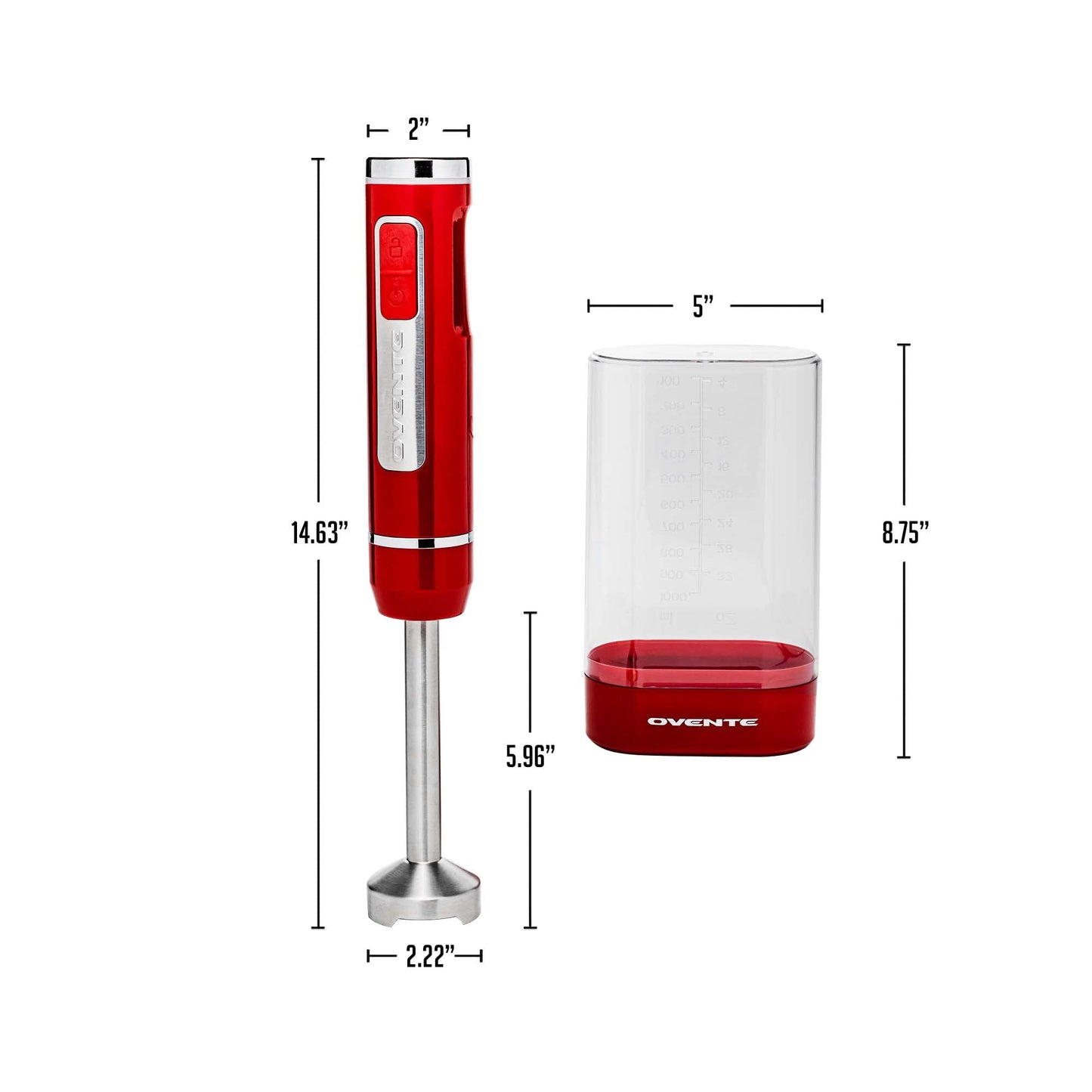 OVENTE Immersion Hand Blender, 300W Electric Handheld Portable Stick Mixer with 2 Mixing Speed and Stainless Steel Blades for Effortless Blending Smoothies, Shakes, Puree or Baby Food, Red HS560R