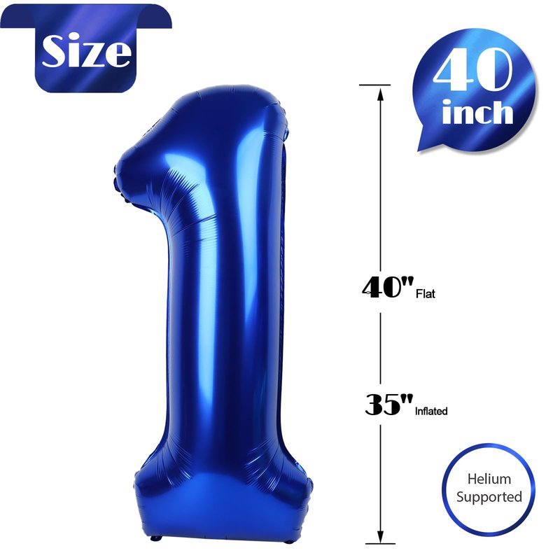 Night Blue Number 1 Balloon for First Birthday 40 Inch, 1st One Number Balloons Birthday Decorations for Girl Boy Toddler Baby