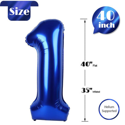 Night Blue Number 1 Balloon for First Birthday 40 Inch, 1st One Number Balloons Birthday Decorations for Girl Boy Toddler Baby