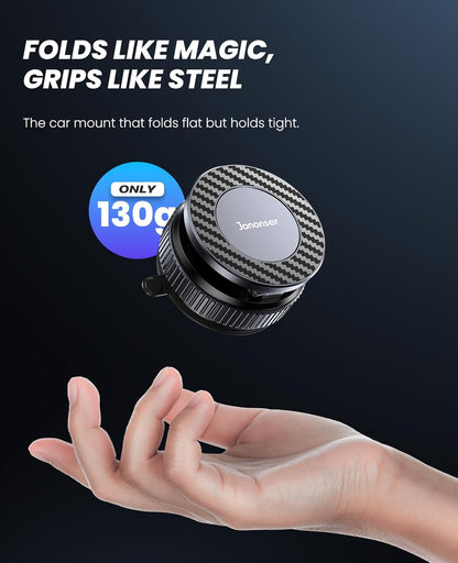 Car Phone Holder, 360°Adjustable Magnetic Phone Holder for Car, Foldable Suction Cup Phone Mount, Phone Holders for Your Car for iPhone 17/16/15/14/13/12 Series (Carbon Fiber)