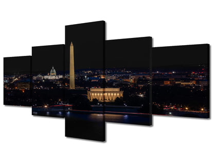 TUMOVO Black and White Cityscape Downtown Washington DC Poster Wall Art for Living Room 5 Piece Home Decor Artwork Wall Decor Living Room Framed Ready to Hang (50" Wx24 H)
