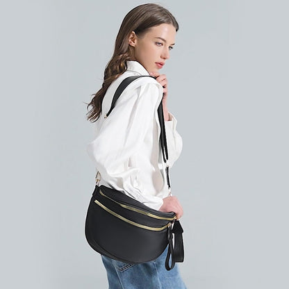 Nylon Crossbody Bags Bum Bag for Women Large Sling Bag Purse with Adjustable Strap（Black）
