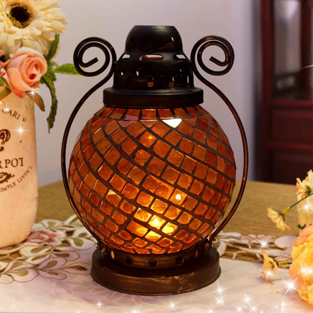XILIN-1987 Candle Holderss European Mosaic Candle Holder Wrought Iron Glass Candlestick Simple Home Furnishings Decorative Candlestick (Color : A)