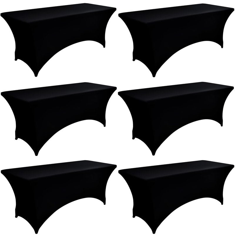 ZarzaaSik 6-Pack 4ft Spandex Black Table Covers for Rectangular Folding Tables - Wrinkle Resistant Stretch Tight Table Cloths - Ultimate Fitted Table Protector for Parties, Trade Shows, and Wedding