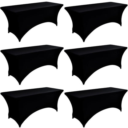 ZarzaaSik 6-Pack 4ft Spandex Black Table Covers for Rectangular Folding Tables - Wrinkle Resistant Stretch Tight Table Cloths - Ultimate Fitted Table Protector for Parties, Trade Shows, and Wedding