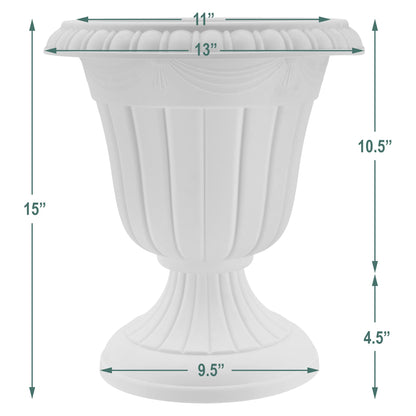 Arcadia Garden Products PL10BK Classic Traditional Plastic Urn Planter Indoor/Outdoor, 15" x 13", Black