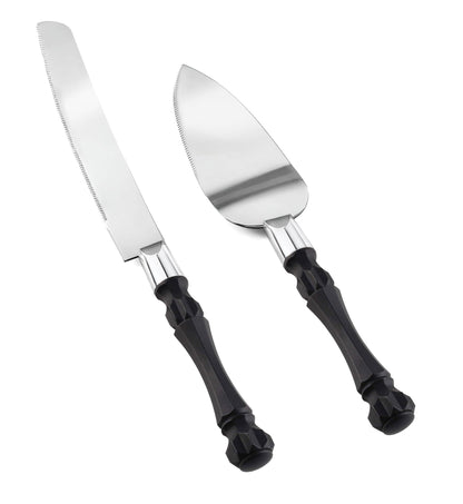 Homi styles Black Cake Knife and Server Set, Cake Cutter and Pie Spatula, Cake Server and Knife Set of 2 with Non-Slip Swirl Grip, Matte Black Cake Cutting Set for Wedding Cake, Birthdays, and Parties