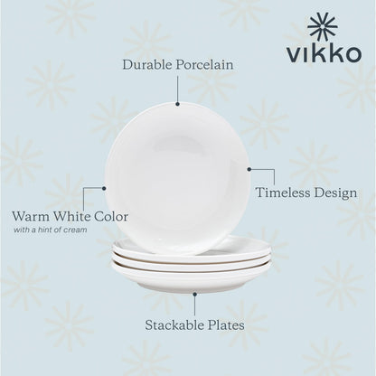Vikko Dessert Plates Ceramic, Set of 6 Small White Plates, Ceramic Salad Plates Set, Stackable 7 Inch Round Appetizer Plates, Dishwasher Safe, Bead and Butter Plates, Durable Plates for All Occasions
