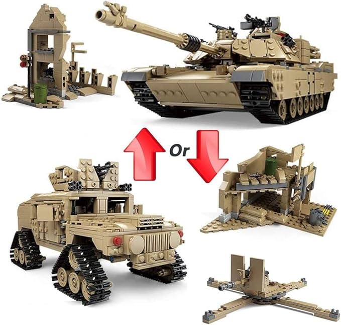 Feleph M1A2 Tank Set Military Model Kit 1:28 Scale WW2 Army Custom Vehicles Set 2-in-1 Tank Hummer Building Bricks Toys for Model Lovers (1463 Pieces)