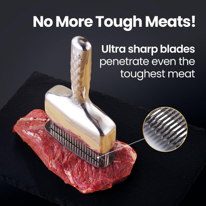 Meat Tenderizer Tool, Stainless Steel Blade Tenderizer for Meat – Extra Long Handle, Rustproof One-Piece Meat Tenderizer Mallet & Hammer, Steak Cooking Accessories, No Assembly Needed, 5-Year Warranty