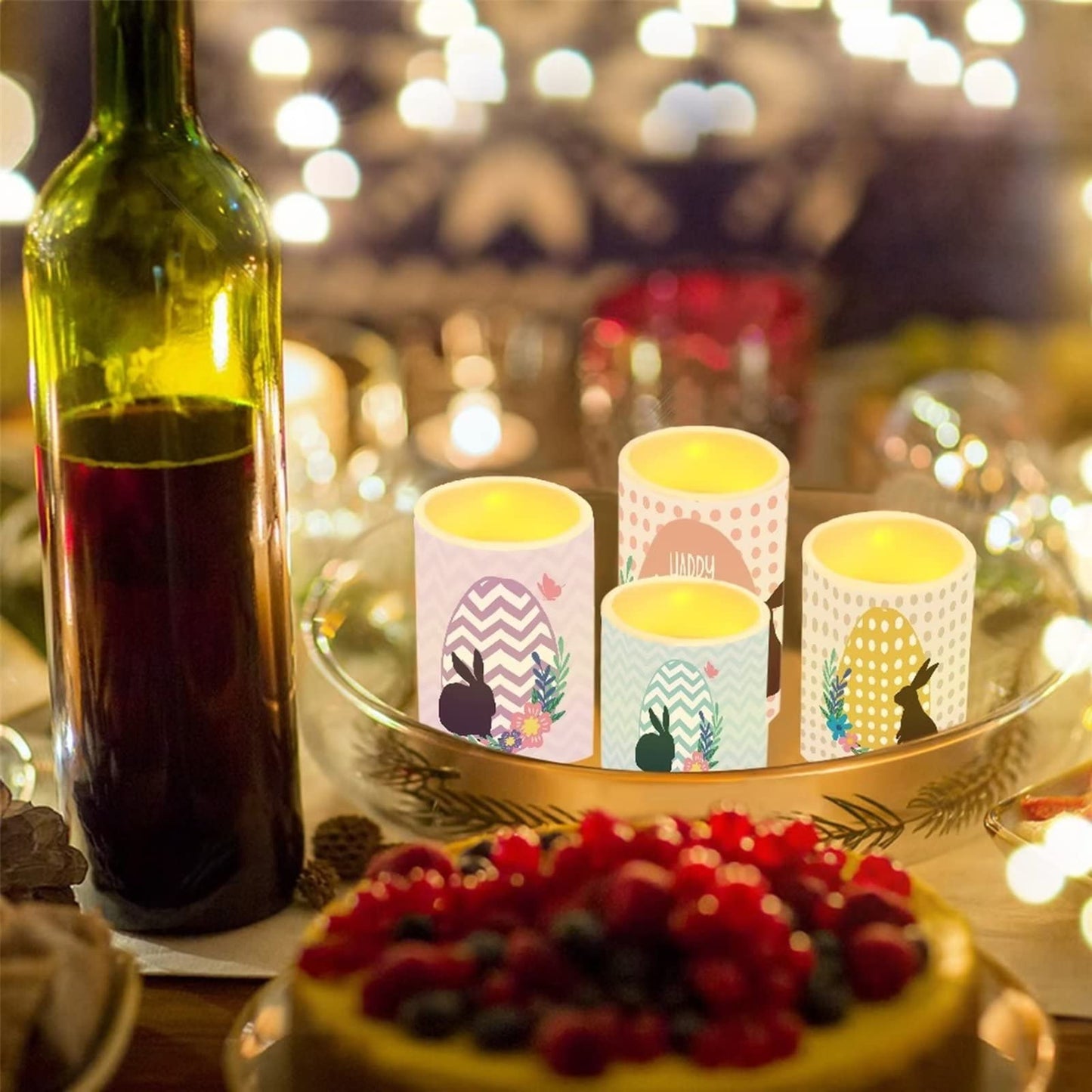 Cozeyat Cartoon Rabbit Pattern Flickering LED Candles for Indoor Outdoor,4 Packs Flameless Real Wax Pillar LED Tea Lights with Remote Controled Electric Tealights