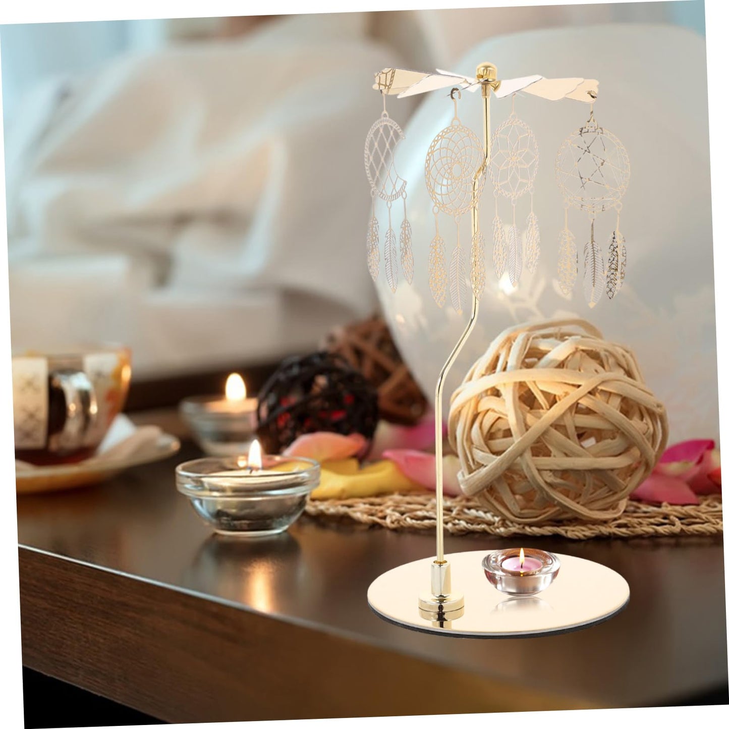 RORPOIR Sturdy Stainless Steel Aromatherapy Rotating Lantern Holder for Tea Light Candles Carousel Decorative Candlestick
