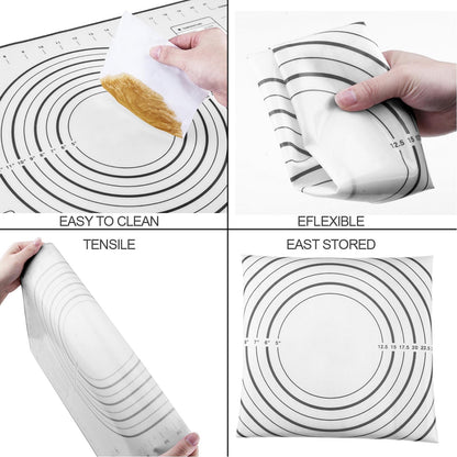 Rolling Pins, Stainless Steel Dough Roller, Rolling Pin and Silicone Baking Pastry Mat Set, Adjustable Rolling Pin with Thickness Rings for Baking Dough, Pizza, Pie, Pastries, Pasta, Cookies(Black)