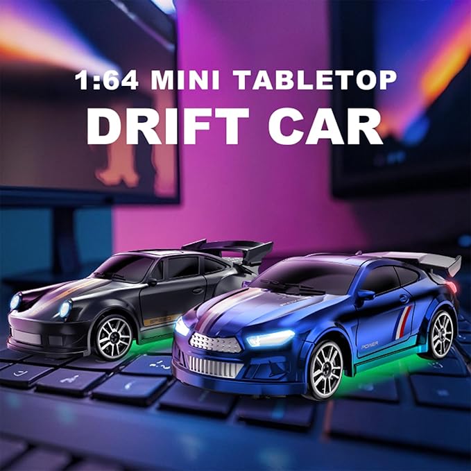 1:64 Scale Mini RC Drift Car with Gyro Full Proportional RTR 2.4Ghz Remote Control with RGB Lights (05-Blue)