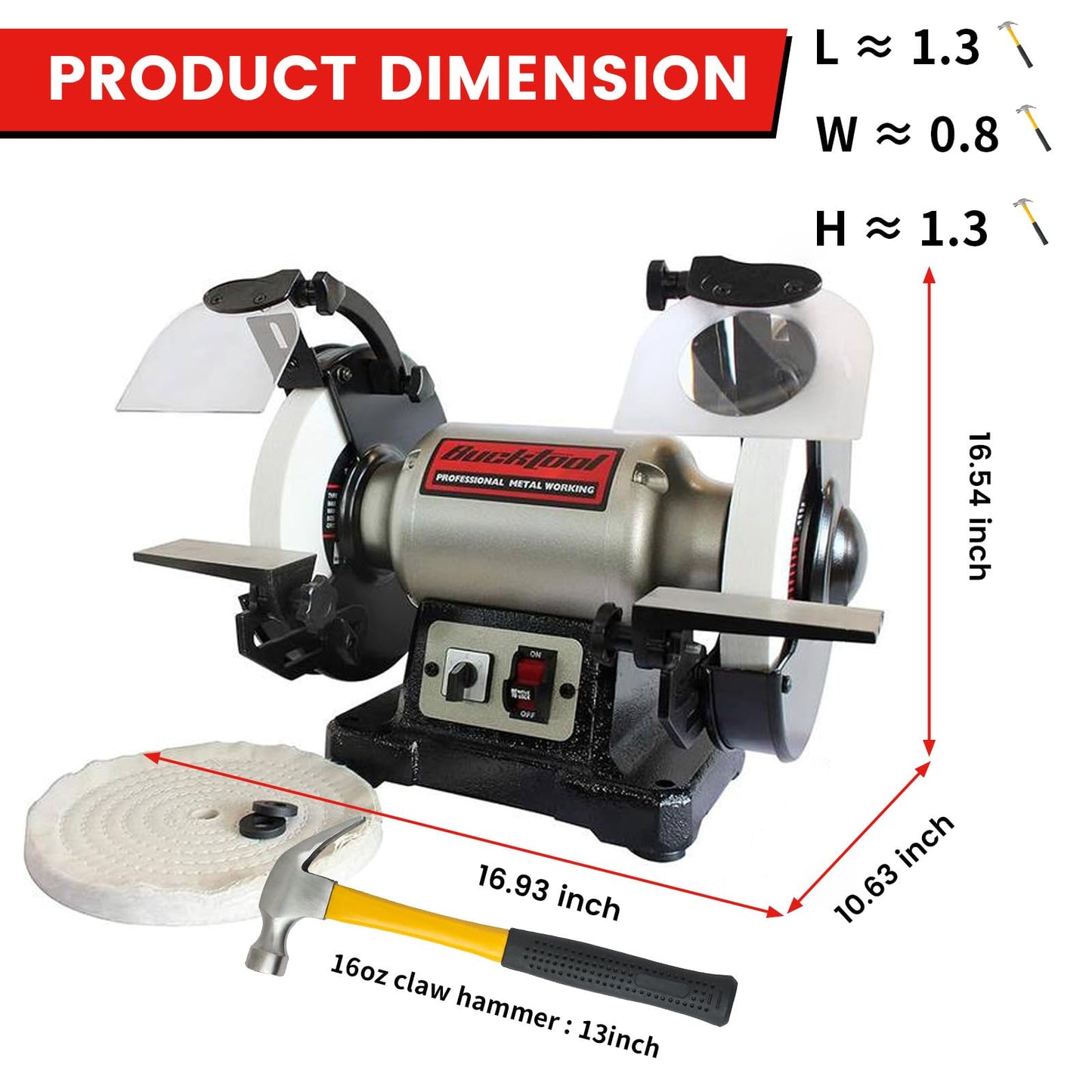 BUCKTOOL 8 inch Dual Speed Bench Grinder & Buffer, Professional Low High Speed Bench Grinder Buffer with Cast Iron Base TDS-200DS