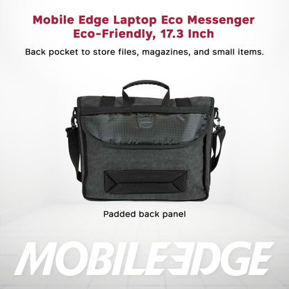 Mobile Edge ECO Laptop Messenger Bag for Men and Women, Fits Up To 17.3 Inch Laptops, Travel Work Computer Bag, Cotton Canvas, Padded Pockets, Black