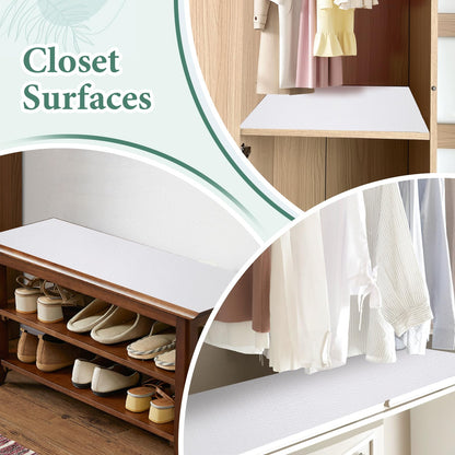 Shelf Liners for Kitchen Cabinets 17in x 30FT, Non Adhesive Cabinet Liner Strong Non-Slip Golden Leaf Drawer Liner, Easy to Clean for Shelf, Cabinet with Knife and Tape Measure