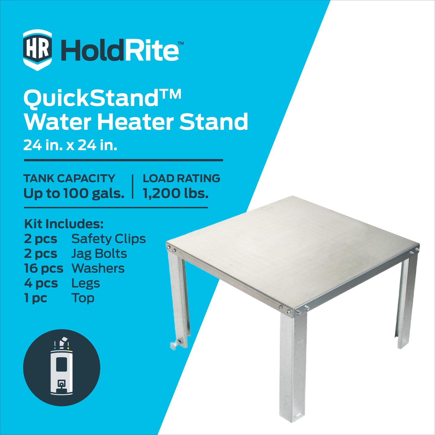 Holdrite QuickStand 24 Inch Water Heater Stand, Up to 100 Gallons, Unassembled, 40-S-24-U
