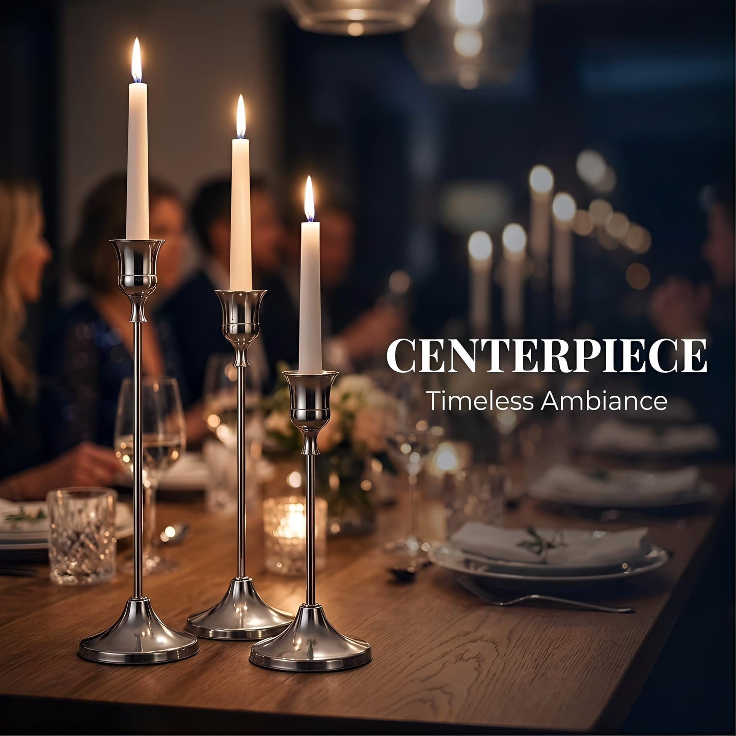 Oakernel Silver Taper Candle Holders 2 Sets(6 Pcs) - Tall Metal Candlestick Holders for Table Centerpiece, Formal Dinner, Wedding, Fireplace Mantel Decor, Fits 3/4 Inch Thick Candles