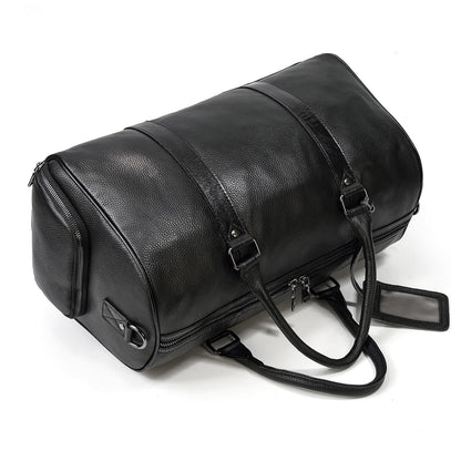 LUUFAN Leather Travel Bag for Men Large Capacity Luggage Duffel Bag with Shoe Compartment, Weekend Handbag for Holiday Business Trip 45cm, Black