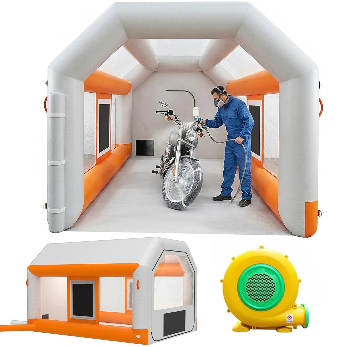 13x10x8.5ft Inflatable Paint Booth, Light Water-Resistant 210D Oxford Portable Spray Booth with 550W Blower, Professional Mobile Workshop for Car Parts, Furniture & Crafts, Dual Filtration