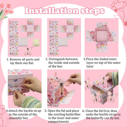 Timisea Flying Butterfly Surprise Explosion Gift Box,Butterfly Explosion Gift Box,Surprise Box,Contains Four Flying Butterflies,Suitable for Mother's Day, Birthday